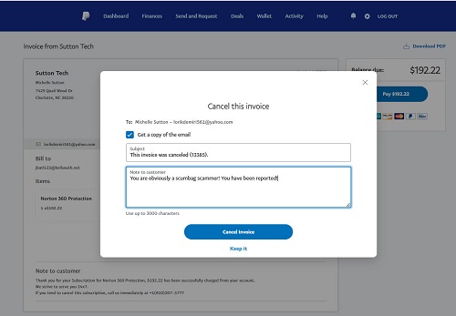 paypal scam invoice