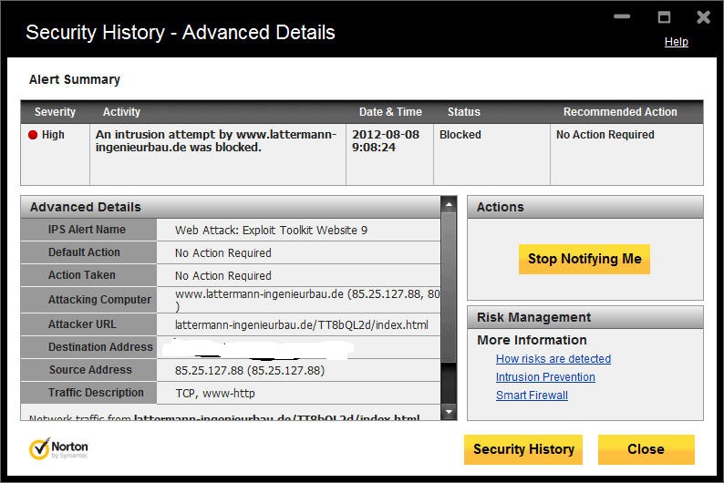 Norton report about the Charles Swab phishing attack